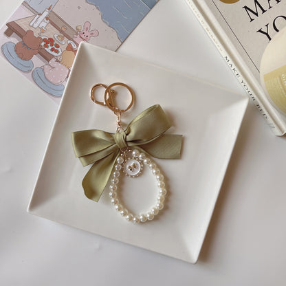 Elegant Pearl Bow Bag Charm