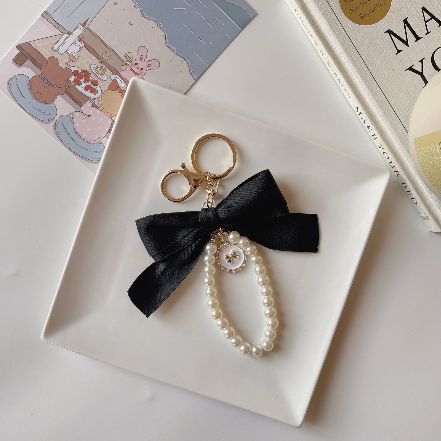 Elegant Pearl Bow Bag Charm