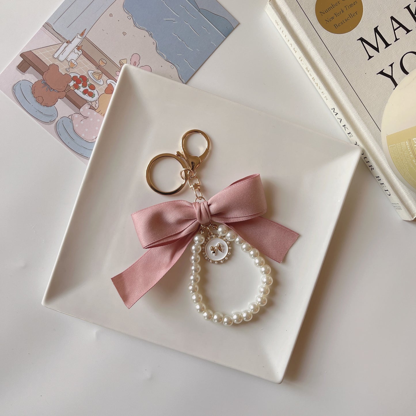 Elegant Pearl Bow Bag Charm