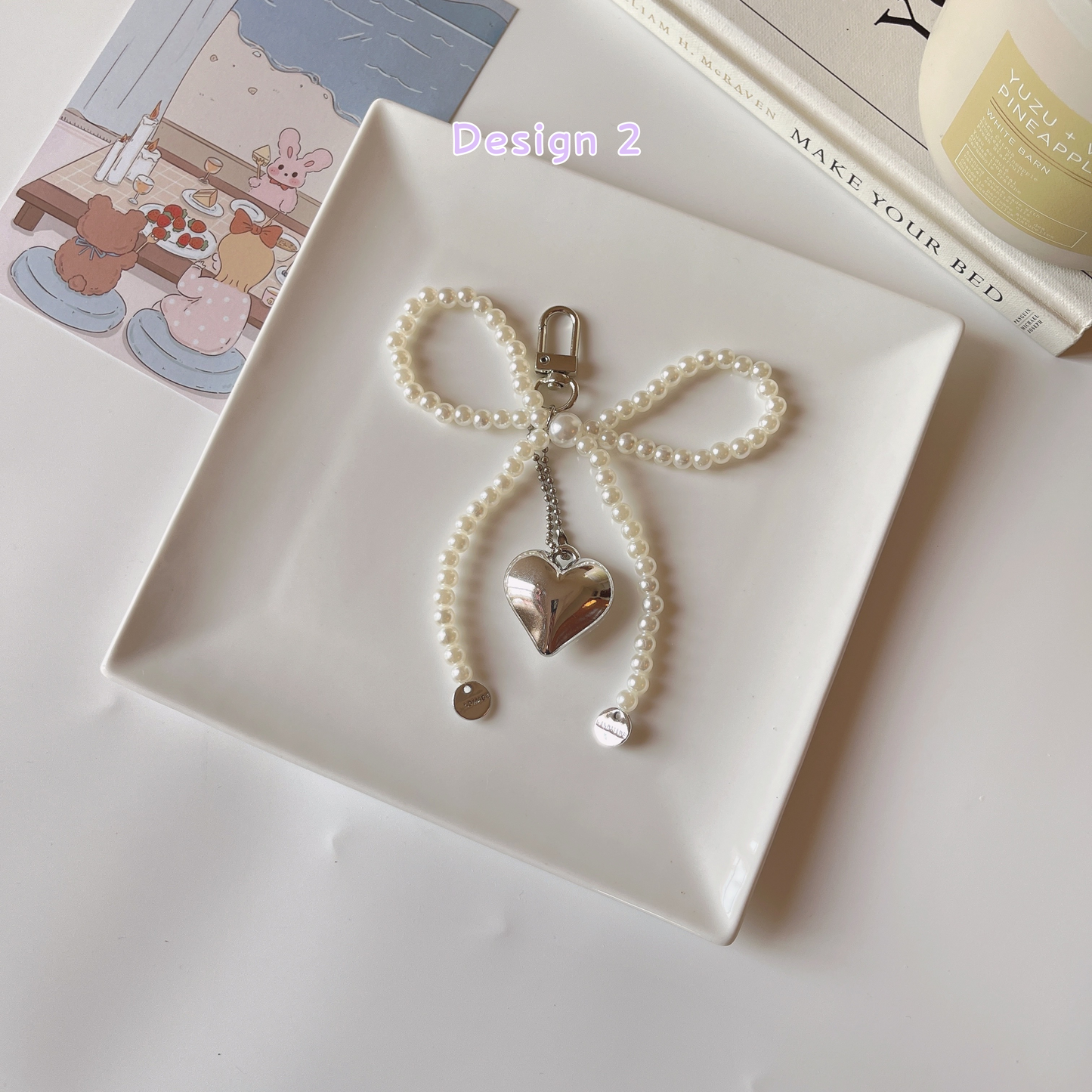 Pearl Bow Heart Bag Charm