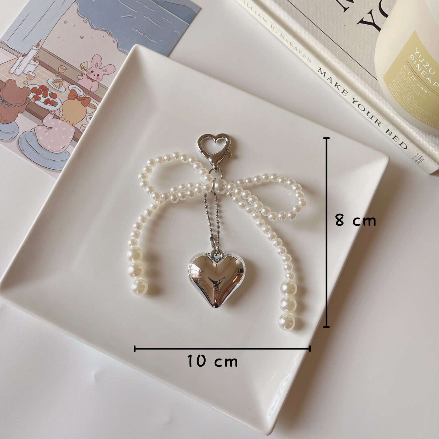 Pearl Bow Heart Bag Charm