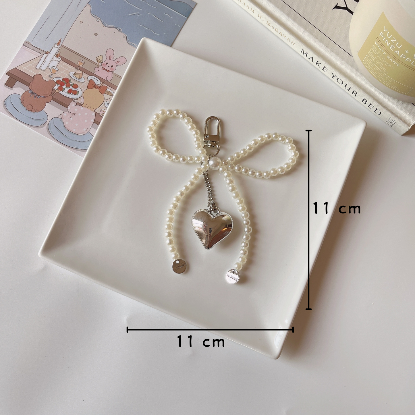 Pearl Bow Heart Bag Charm